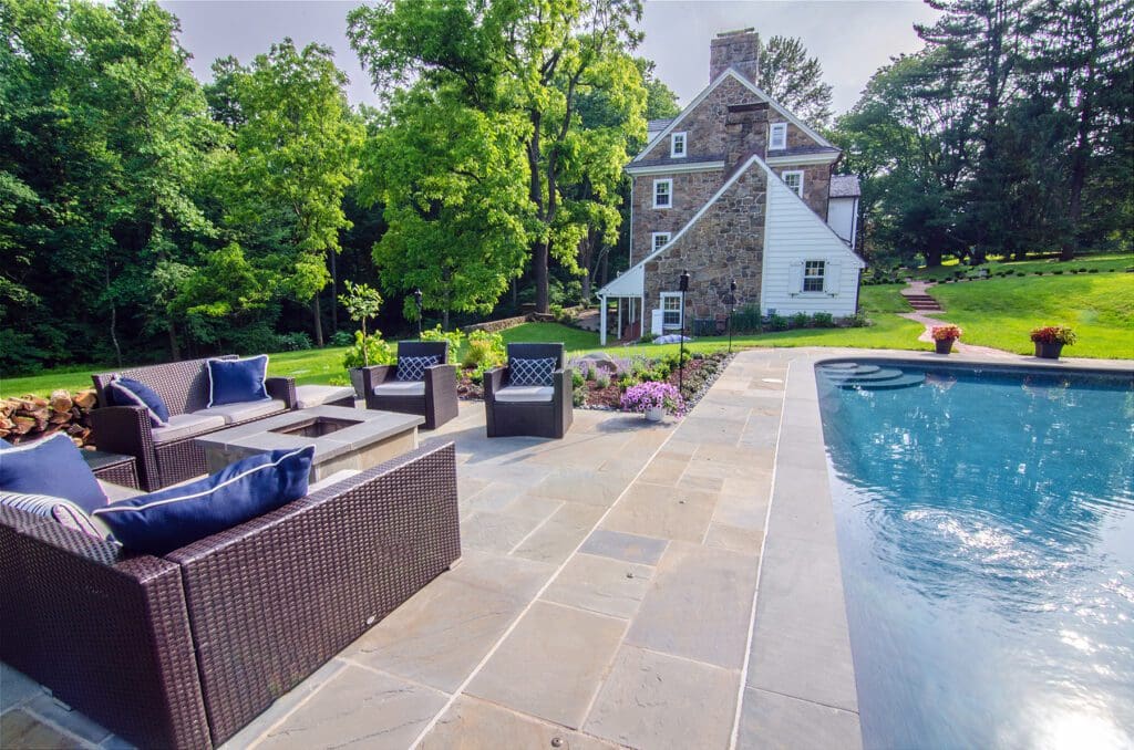 stone patio around pool