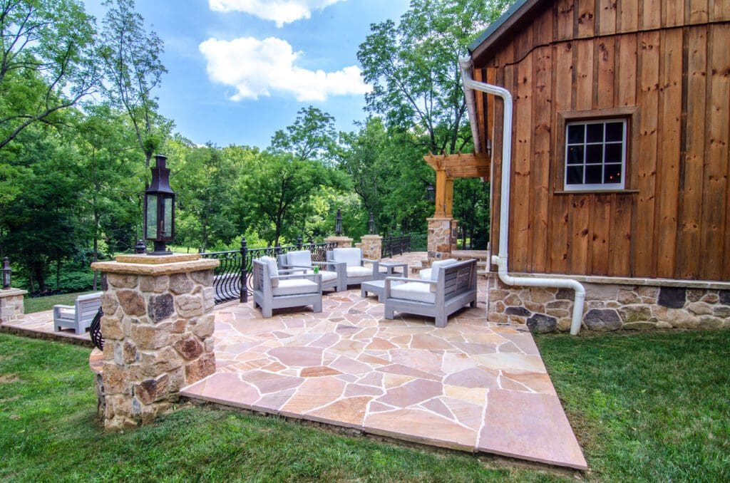 stone patio by barn