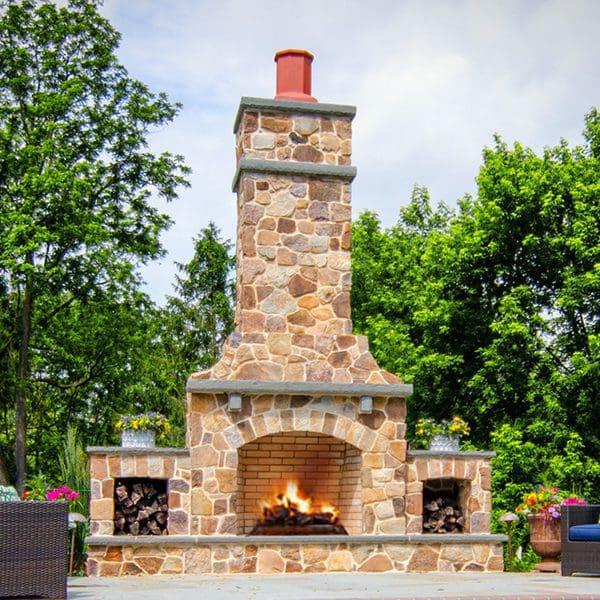 Round Fieldstone Fireplace