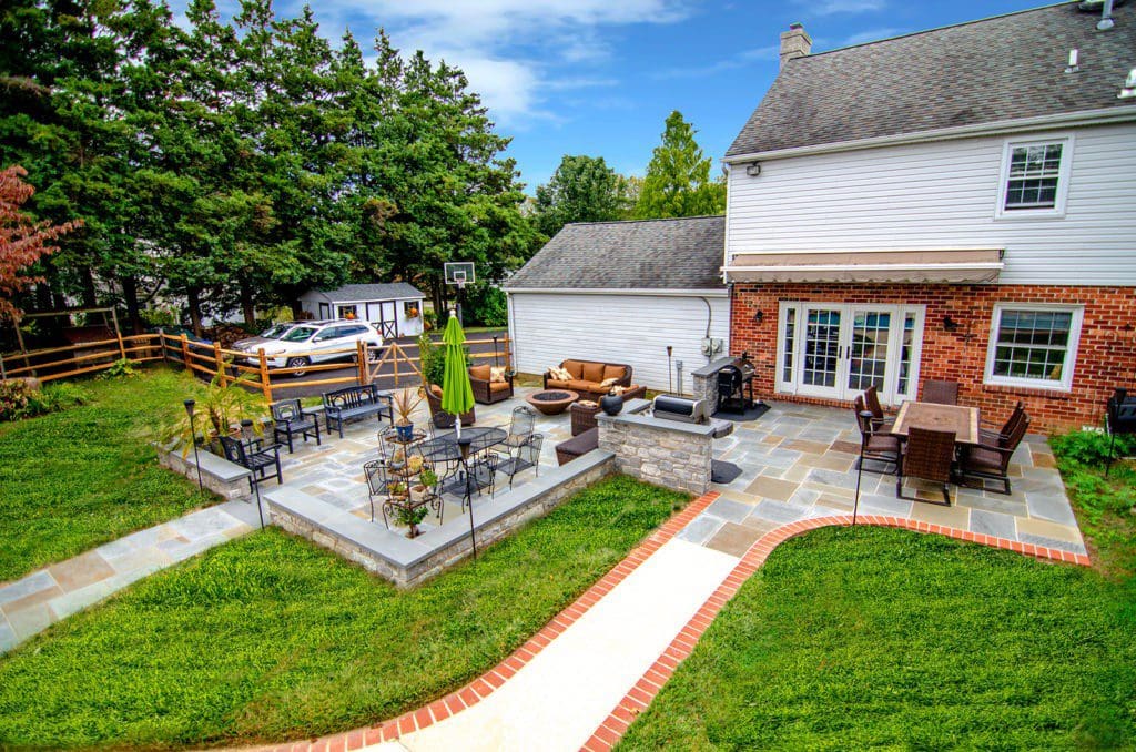 stonework in backyard