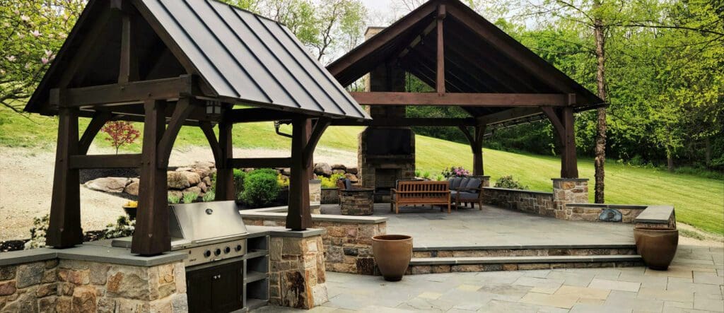 pergola on stone patio