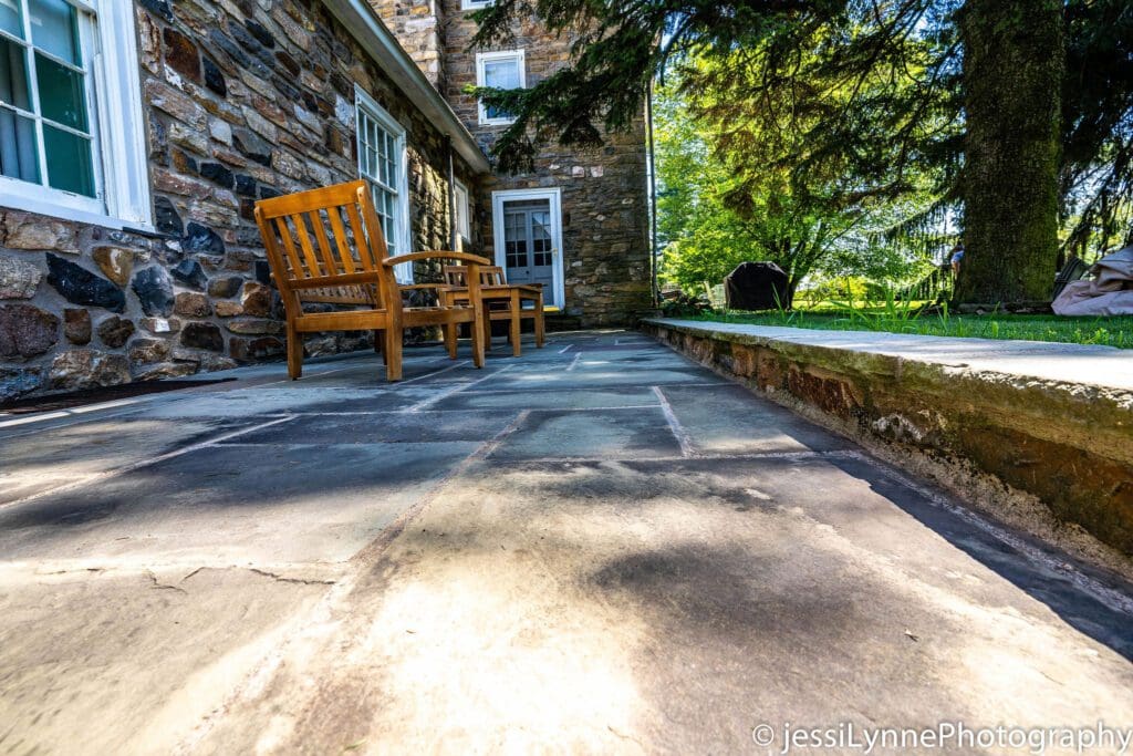 Stone patio with chairs