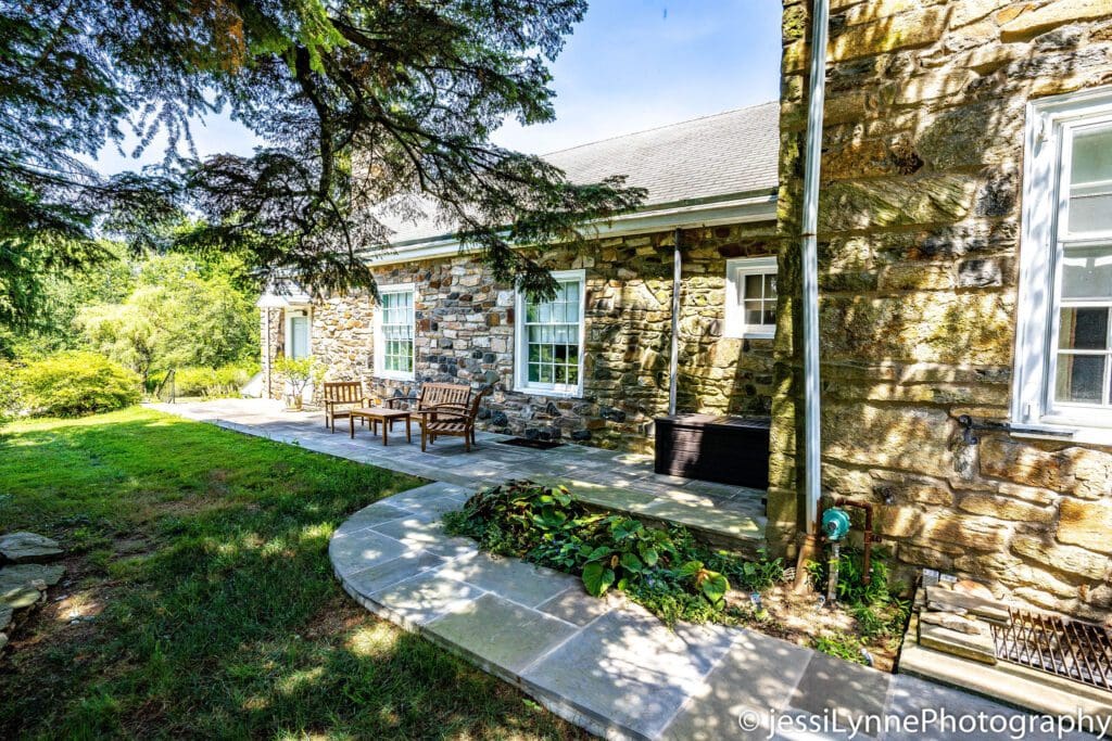 back patio with stone walkway