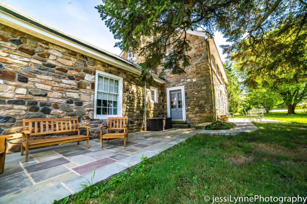 back patio with stone walkway