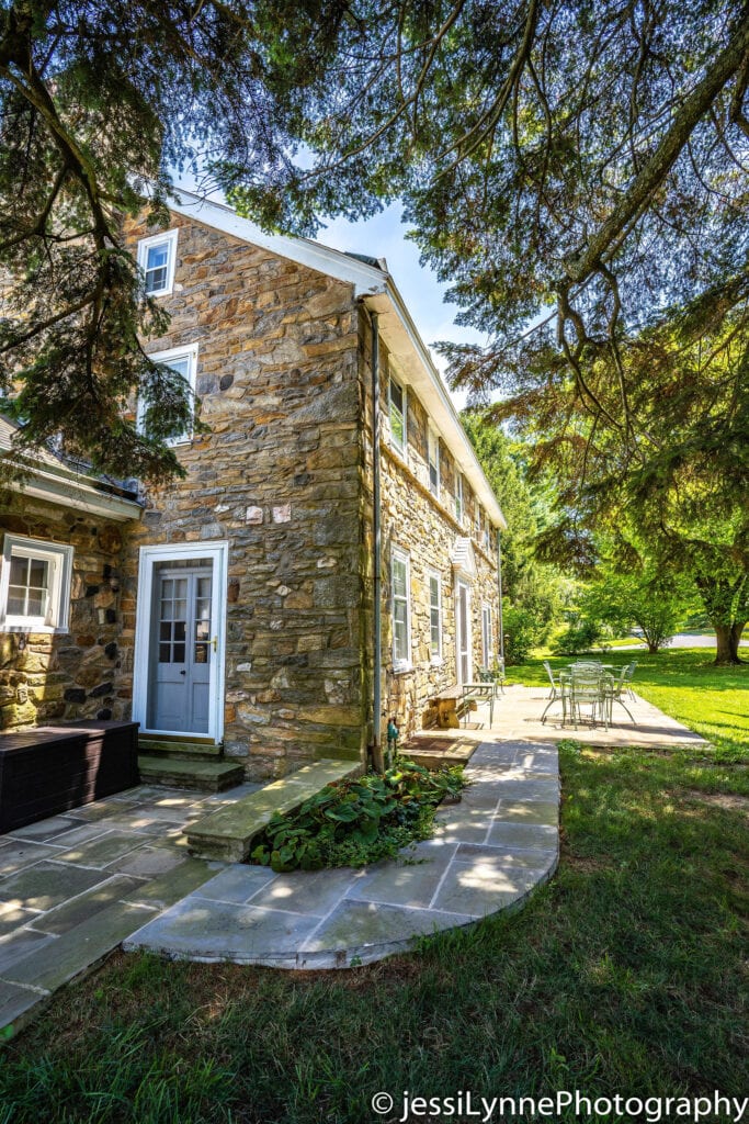 Back patio with stone walkway