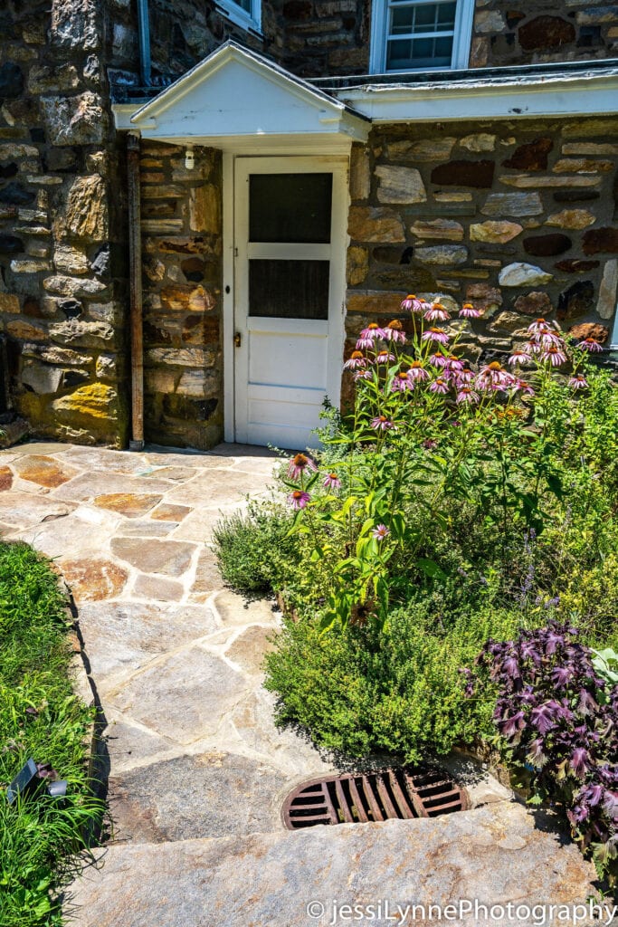 stone walkway on back patio