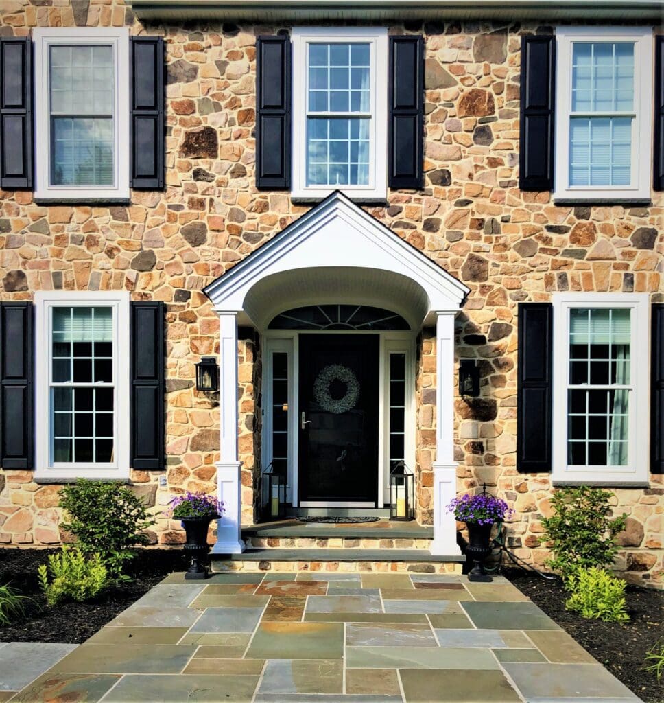 stone home and walkway