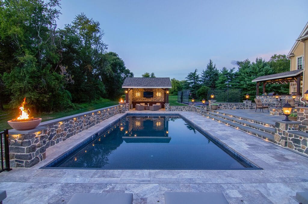 a stone pool deck