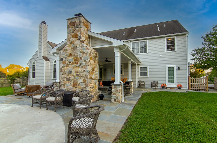 a home with a custom stone chimney