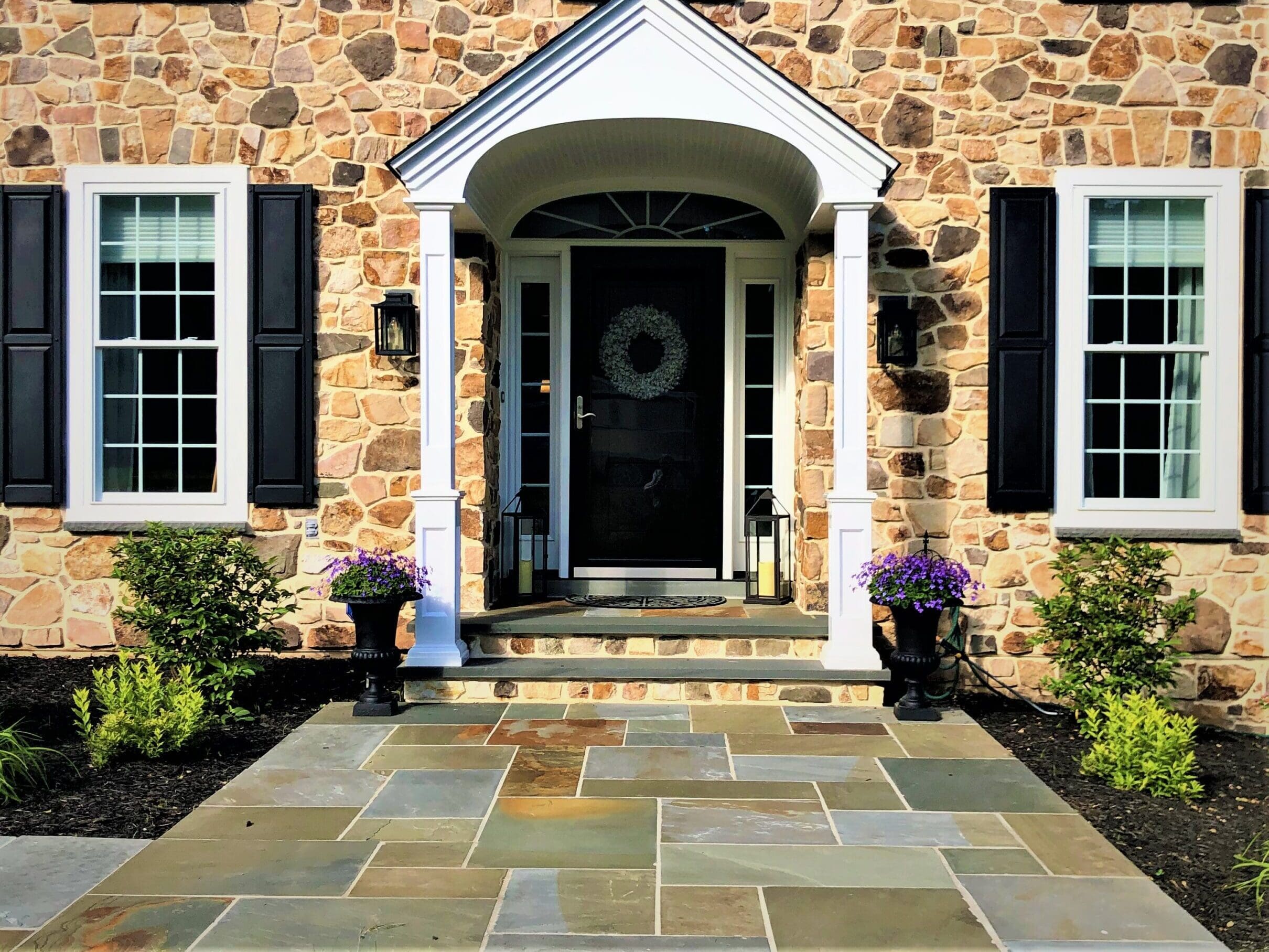 stone home and walkway