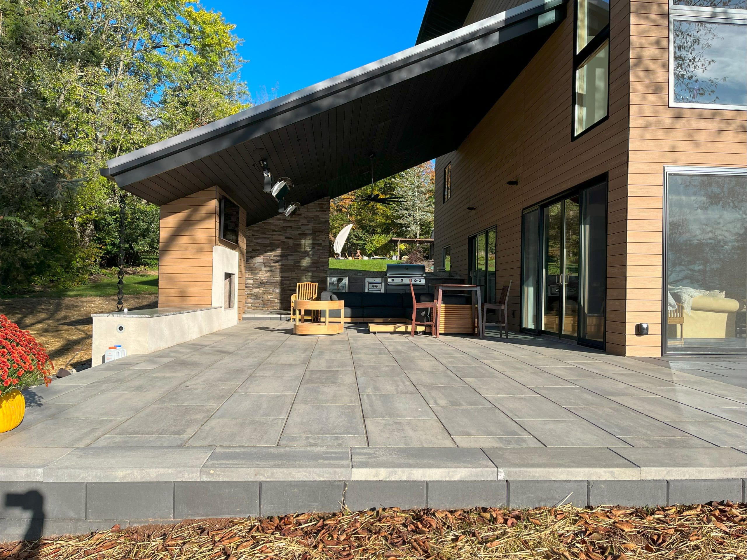 side view of a paver patio