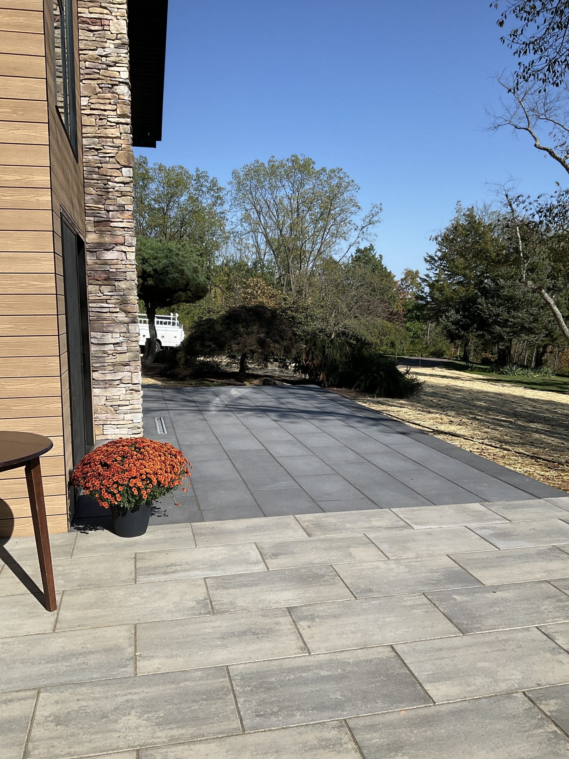 a closeup of a paver patio